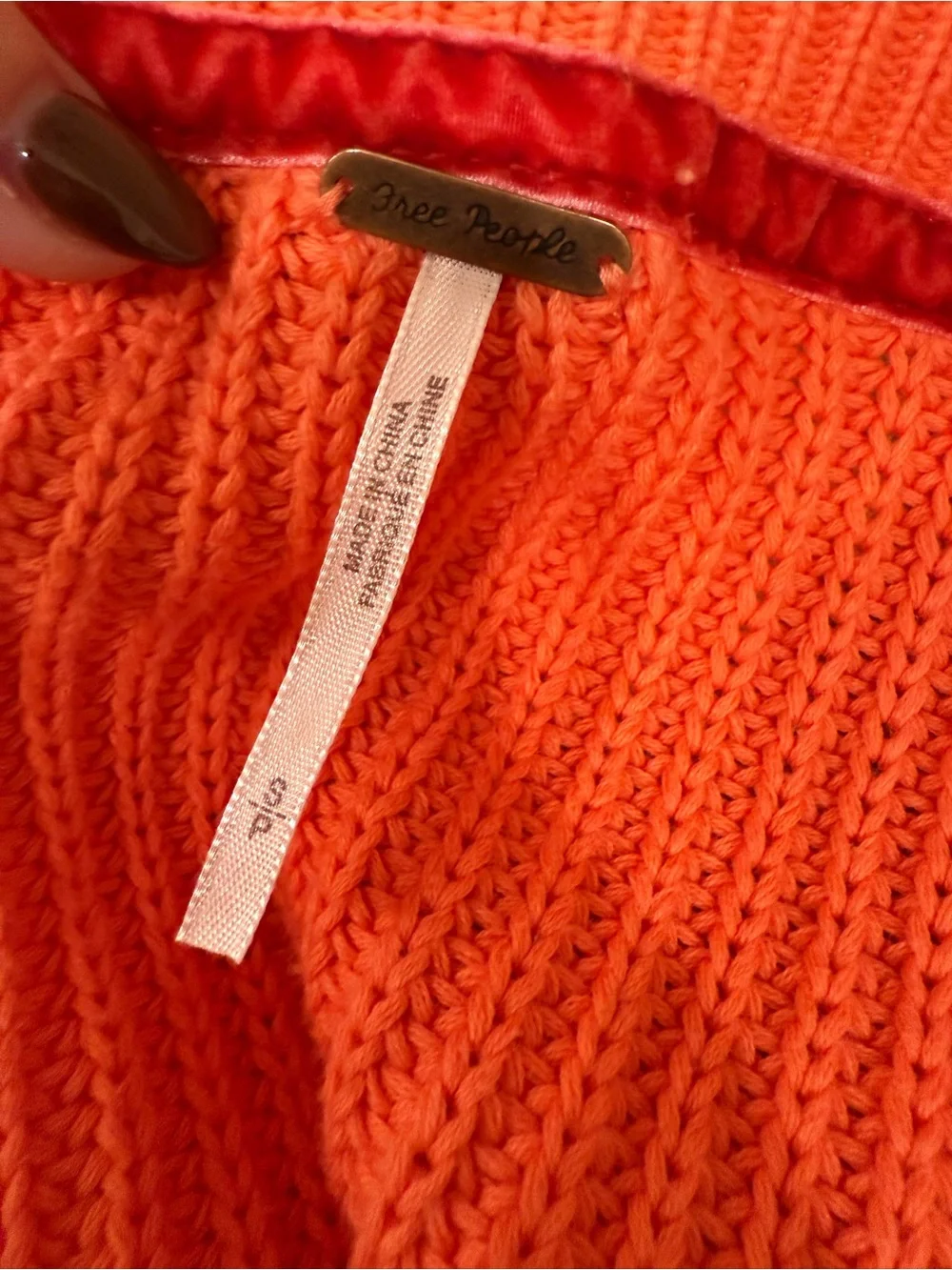 Free People Chunky Knit Sweater Small Orange Bell Sleeve Cropped Cotton Boho